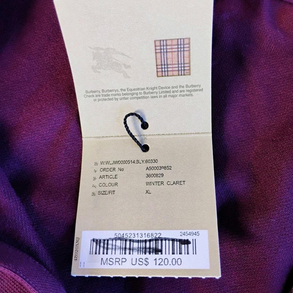 Burberry London Polo Shirt Womens XL Purple Check Trim 3/4 Sleeves Preppy Logo - Picture 6 of 9